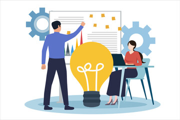 Innovation collaboration and analytics in business discussions. Vector illustration