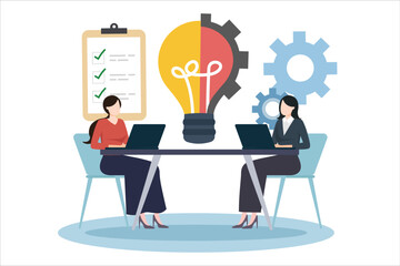 Innovation in business teamwork and creative problem solving. Vector illustration