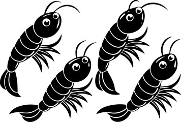 Vector silhouette of a couple of shrimps on a white background. Symbol of ocean animal