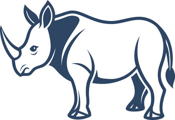 Rhino Silhouette Line Art Vector Illustration On White Background