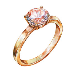 Realistic watercolor-style drawing of a gold ring with a sparkling diamond, symbolizing love, engagement, and commitment