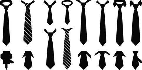 Comprehensive vector illustration set of diverse necktie designs, perfect for fashion, business, formal wear, and apparel-related graphic projects.