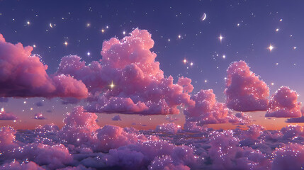 clouds layered with randomized brush textures and glimmering digital particles