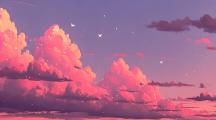 clouds layered with randomized brush textures and glimmering digital particles