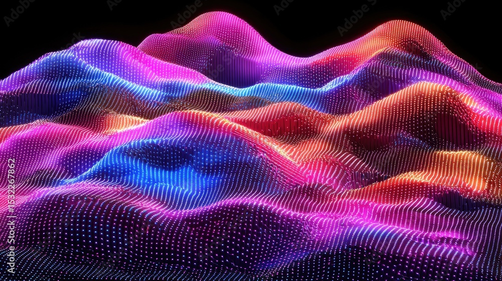 Poster dynamic colorful wave patterns digital art abstract visualization virtual environment high-contrast 