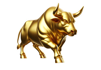 A golden bull. Statue on a white background. 3d render.Stock market concept