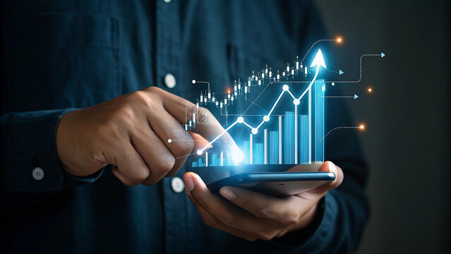 Business Growth, A businessman displaying digital growth chart, Financial growth