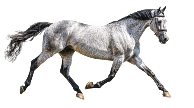 Dapple grey horse trotting Transparent background, PNG