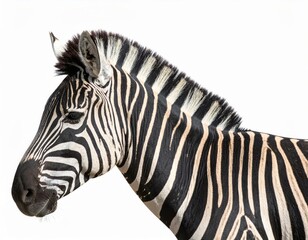 African zebra over white background, no shadow