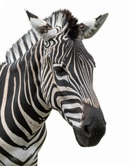 African zebra over white background, no shadow