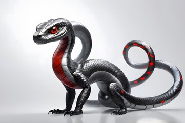 Futuristic robotic snake with sleek metallic body and glowing red eyes, high-tech design

