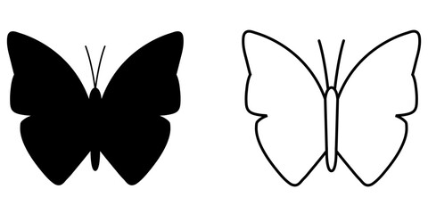 Black and white butterfly icons showcasing contrasting designs in simple shapes