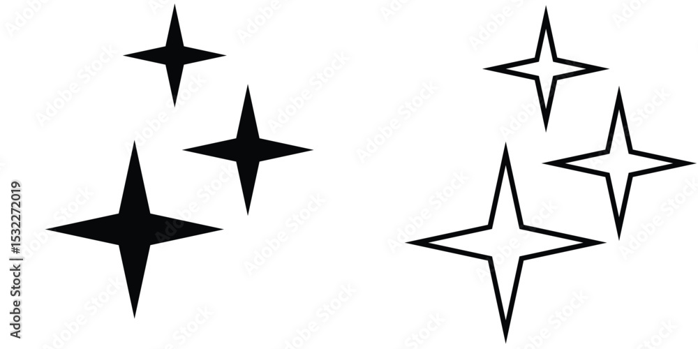Poster star icon designs showcasing various styles and sizes, suitable for digital and print applications