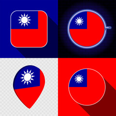 Set of modern icons with the national flag of Taiwan.