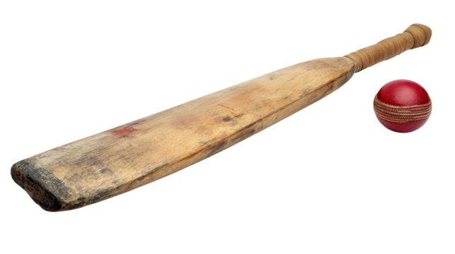 Cricket bat with ball and wicket Transparent background, PNG