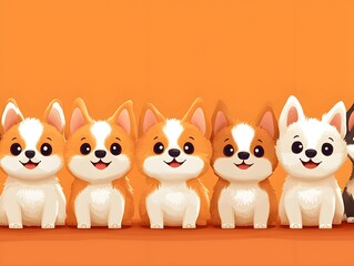 "Colorful Vintage Group of Dogs Sitting Together"