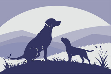 Bond of Paws: Silhouette of Dog and Pup