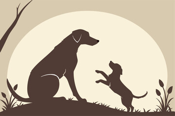 Canine Care: Dog with Her Puppy Silhouette Art