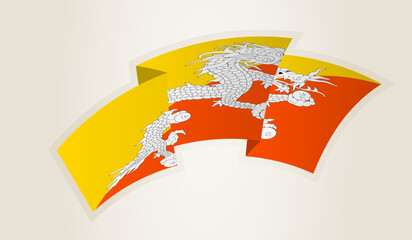 Bhutan Flag in Abstract Ribbon Shape, National Symbol of the Bhutan.