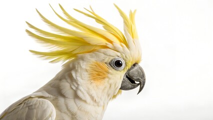 A close-up of a cockatoo with its vibrant yellow crest fully raised, highlighting its expressive display
