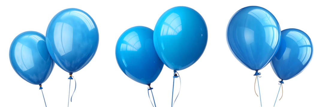 A Set For cluster of glossy blue balloons isolated on transparent background