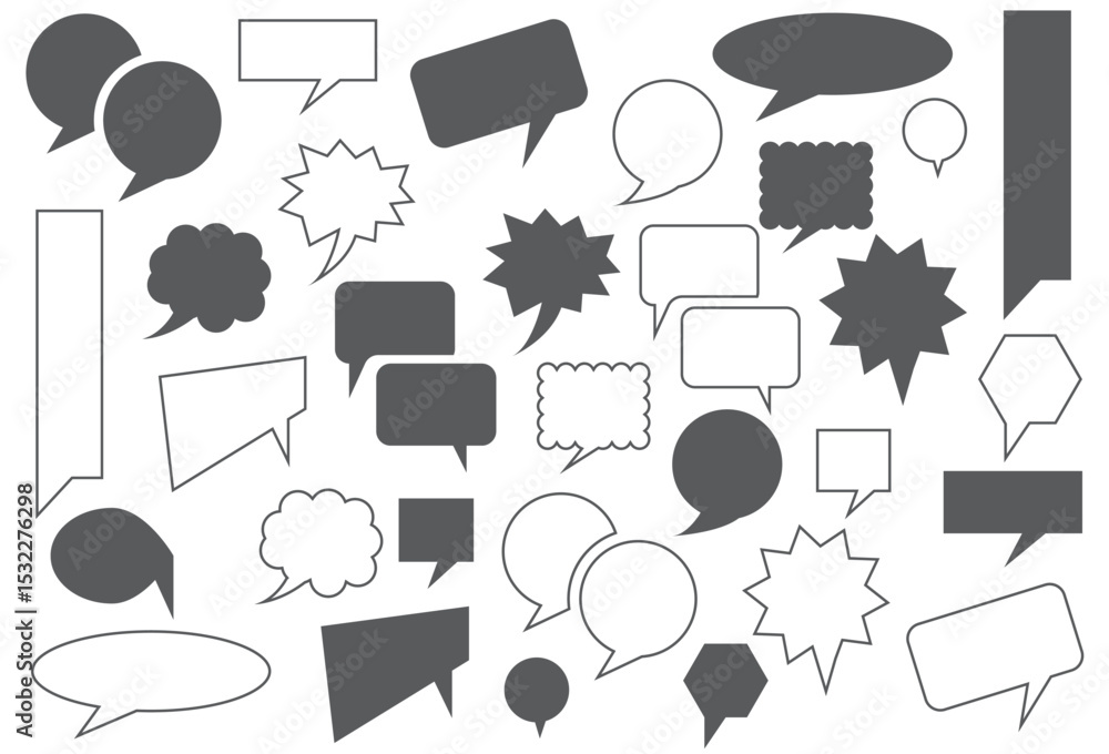 Poster a collection of speech bubbles in various shapes and sizes, in grey and white, with unique forms. il
