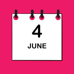 June 4. Daily Calendar icon for design. Simple design for business brochure, flyer, print media, advertisement. Easily editable.