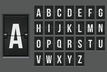 Mechanical flap display showing the alphabet. Useful for transportation schedules, information boards, and retro designs with a vintage aesthetic.