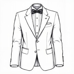 Stylish white tuxedo with bowtie displayed on a hanger