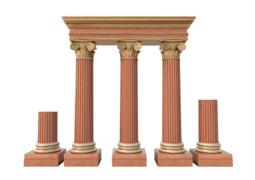 Ancient greek vintage columns isolated on transparent or white background