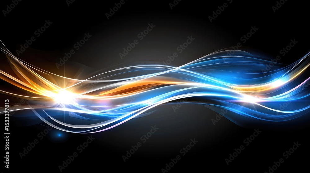 Poster dynamic light waves flowing in a dark environment abstract graphic design motion concept