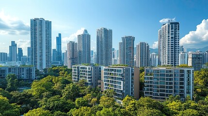Obraz premium City Skyline with Solar Power Integration Showcasing Modern Buildings with Solar Panels on Rooftops, Representing Sustainable and Renewable Energy Solutions in an Urban Setting