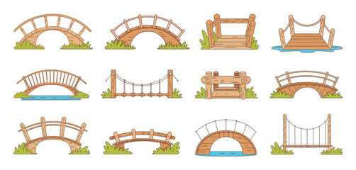 Twelve Wooden Bridge Illustrations for Design Projects