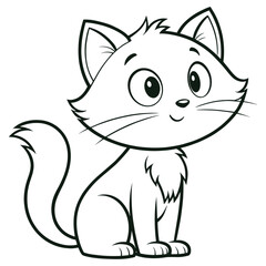Cute Cartoon Cat Line Drawing – Black and White Kitty Illustration for Kids Coloring Page