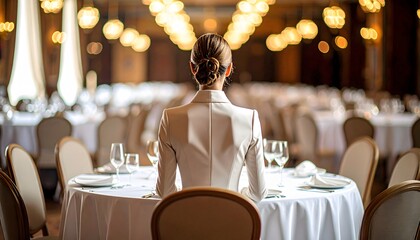 Faceless Figure Sitting at an Empty Table Waiting for Guests