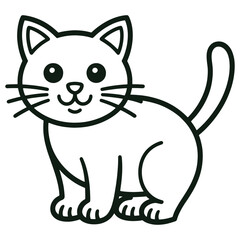 Cute Cartoon Cat Line Drawing – Black and White Kitty Illustration for Kids Coloring Page