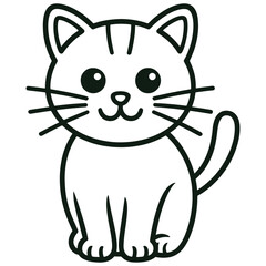 Cute Cartoon Cat Line Drawing – Black and White Kitty Illustration for Kids Coloring Page