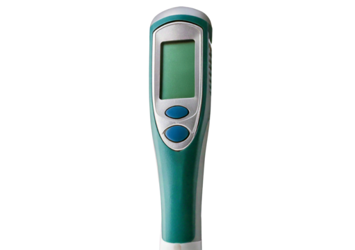 Industrial digital thermometer with probe isolated on transparent or white background