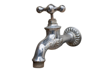 Old silver vintage faucet isolated on transparent or white background