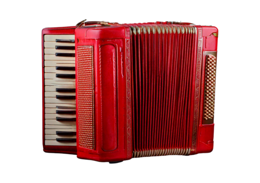 Old red accordion isolated on transparent or white background - Powered by Adobe