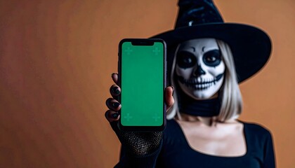Faceless Person with Halloween Filter Taking Selfie on Smartphone