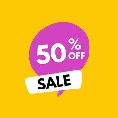 50% OFF sale discount label banner. Sale banner, 50% sale banner, discount label banner 