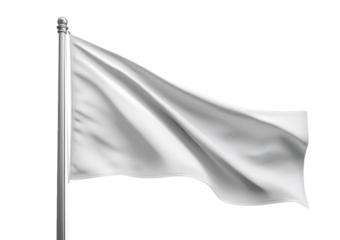 Plain white flag waving smoothly isolated on transparent or white background