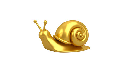 Cute golden snail isolated on white background