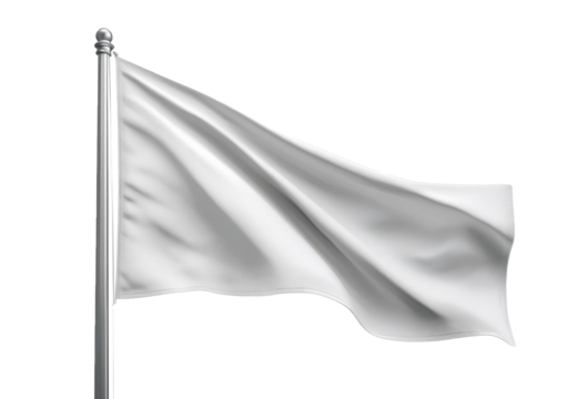 Plain white flag waving smoothly isolated on transparent or white background