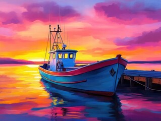 Peaceful Fishing Boat Sunset