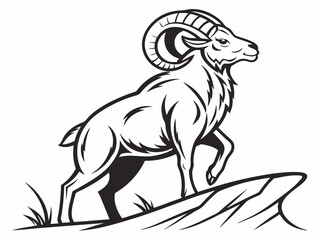 Obraz premium Powerful Ram Standing on a Rock, Ideal for Logos and Sports Teams