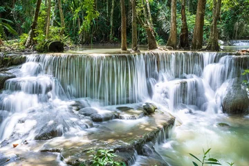 Poster de jardin Cascades Tropical forest waterfall in Huay Mae Khamin National Park, Tier 6 Dong Phi Seua, Kanchanaburi, Thailand  © wirojsid