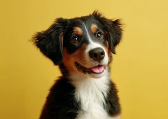 Adorable Puppy Portrait Against a Vivid Yellow Background