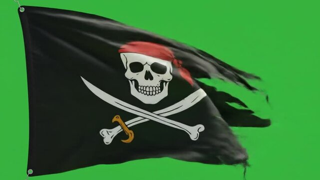 Pirate flag skull and crossbones on green screen